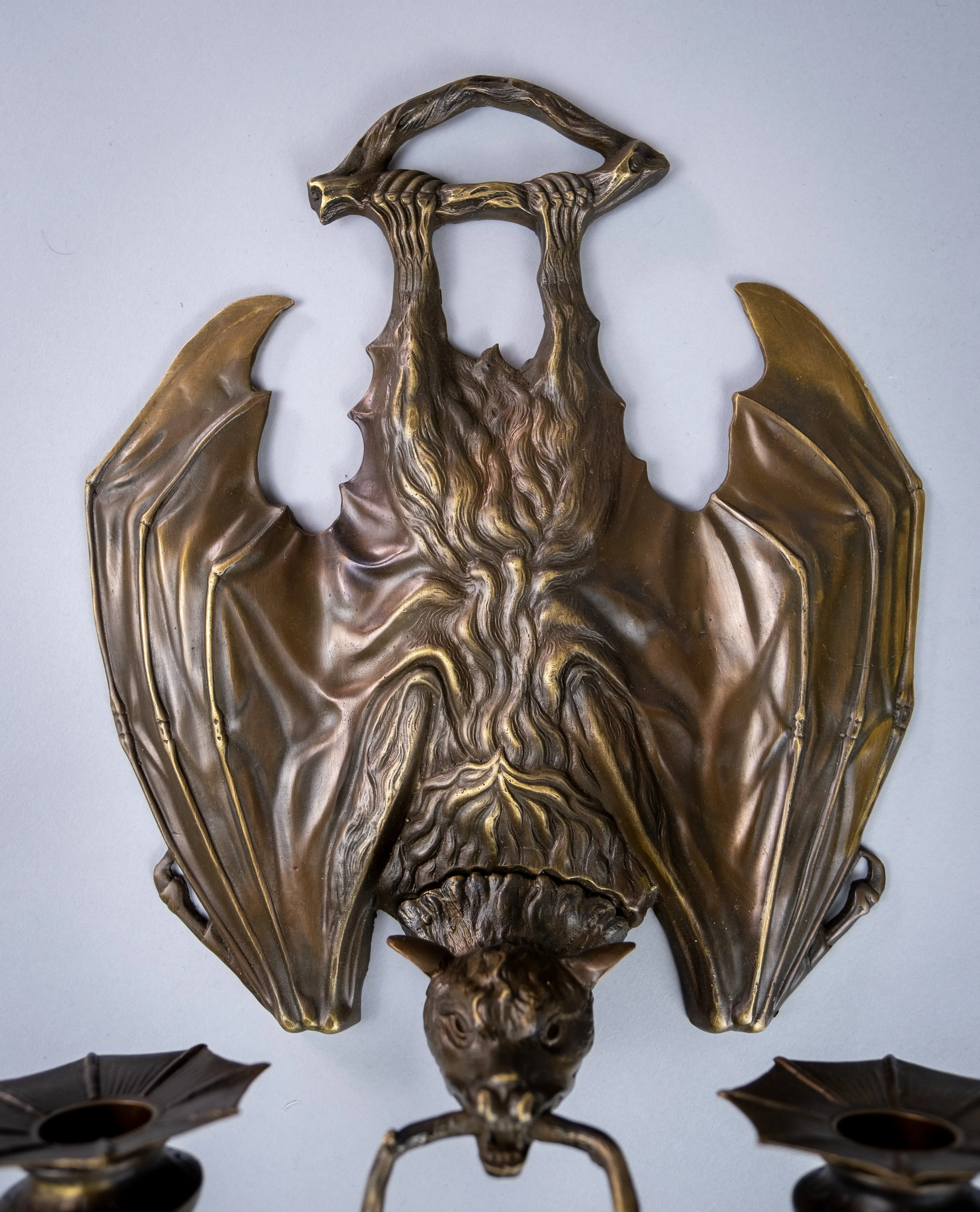 Pair Of Bronze Bat Wall Sconces After William Tonks & Sons For Liberty's.