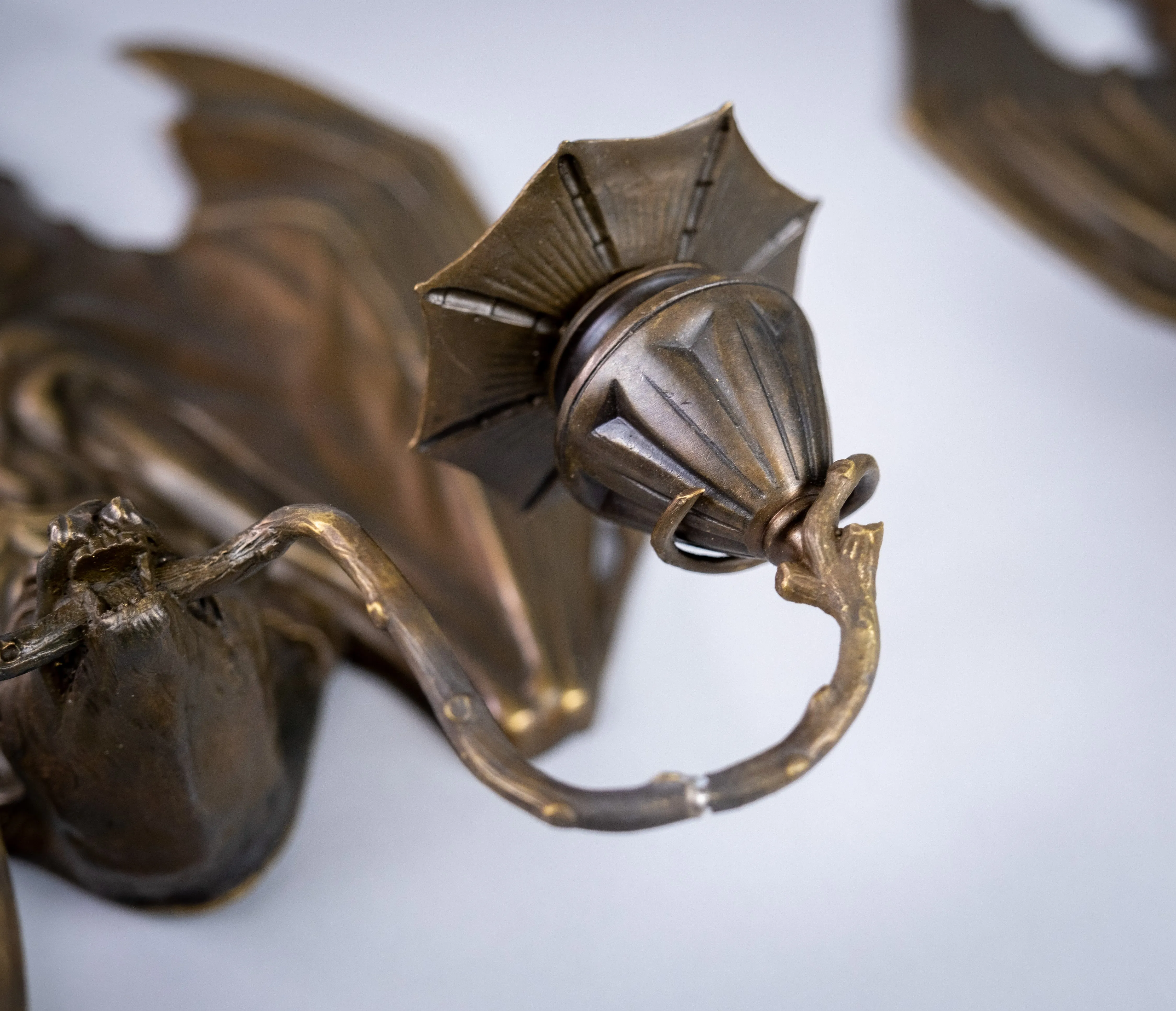 Pair Of Bronze Bat Wall Sconces After William Tonks & Sons For Liberty's.