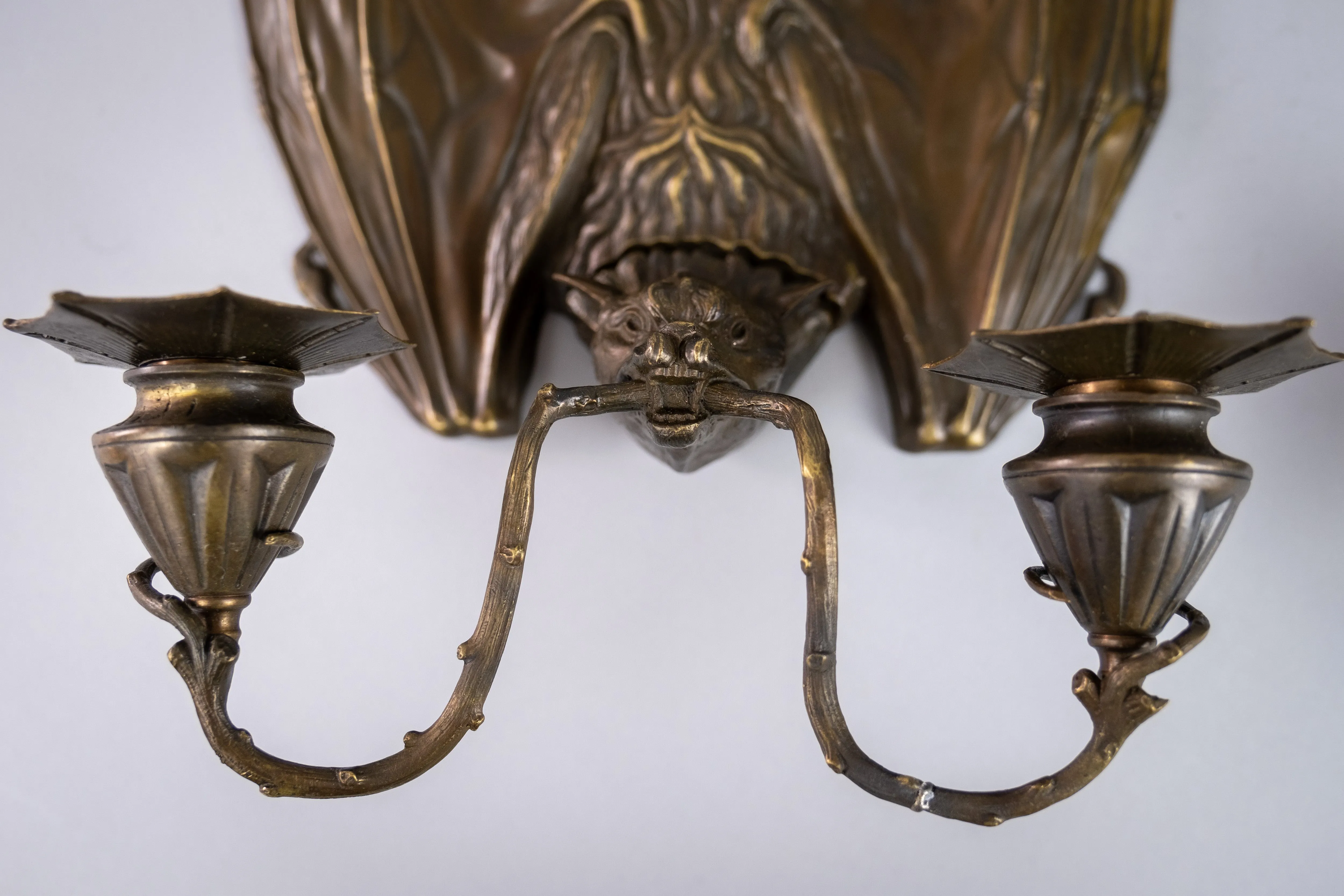 Pair Of Bronze Bat Wall Sconces After William Tonks & Sons For Liberty's.