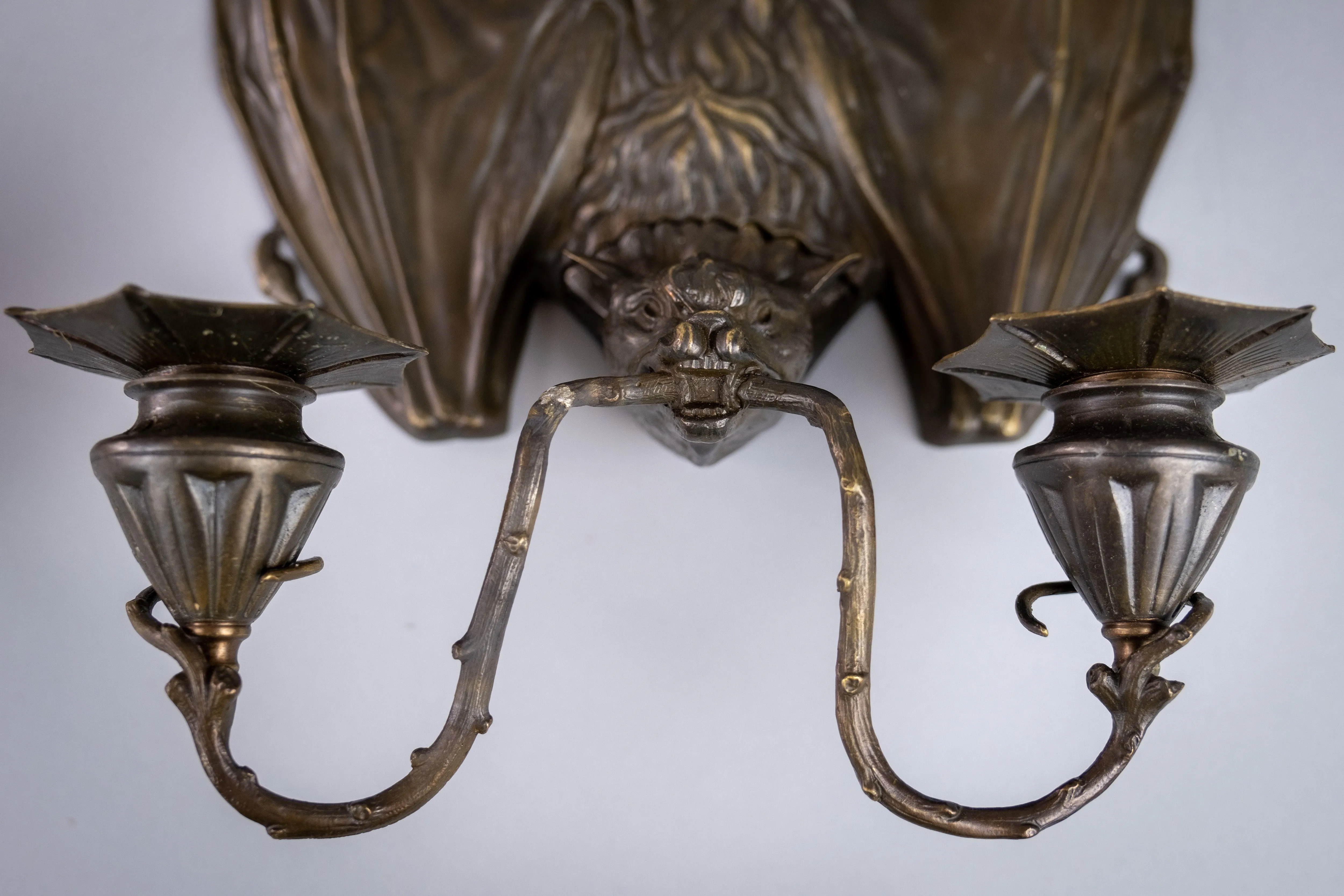 Pair Of Bronze Bat Wall Sconces After William Tonks & Sons For Liberty's.