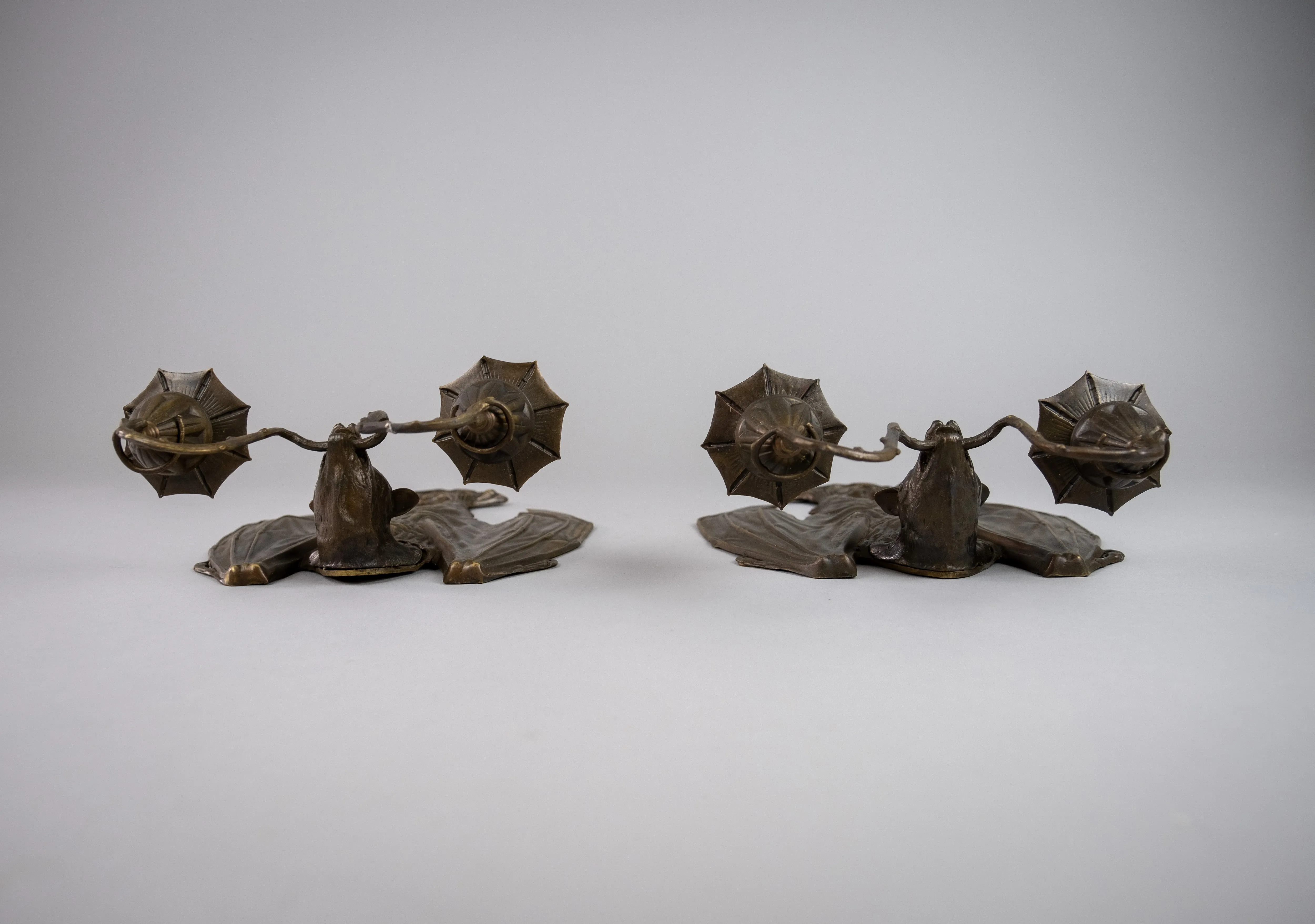 Pair Of Bronze Bat Wall Sconces After William Tonks & Sons For Liberty's.