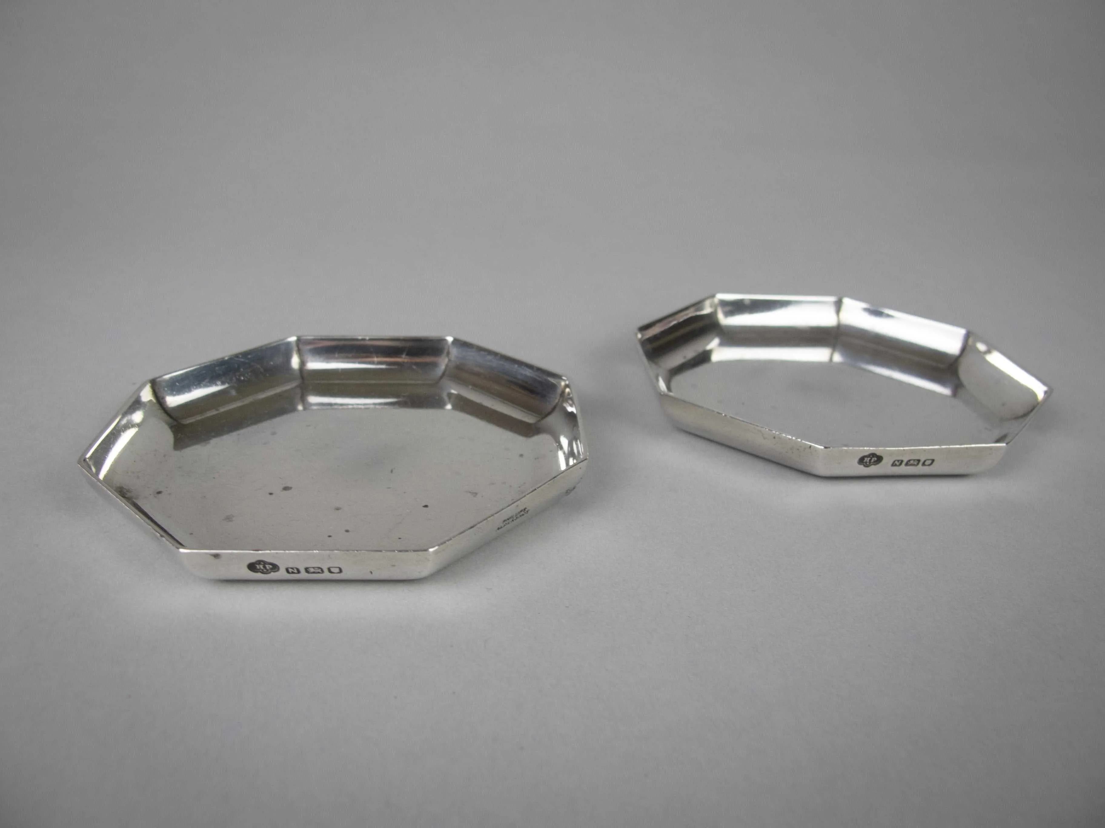 Pair of Silver Small Octagonal Trays by H Phillips Aldershot, London, 1948.