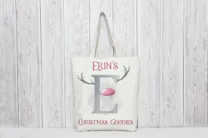 Pink Nose Antler Initial Christmas Bag