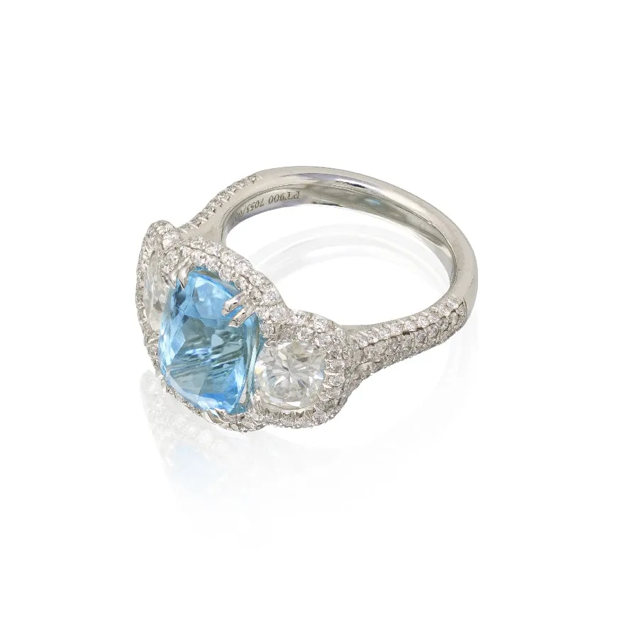 Platinum Diamond and Paraiba From Mozambique Tourmaline Ring