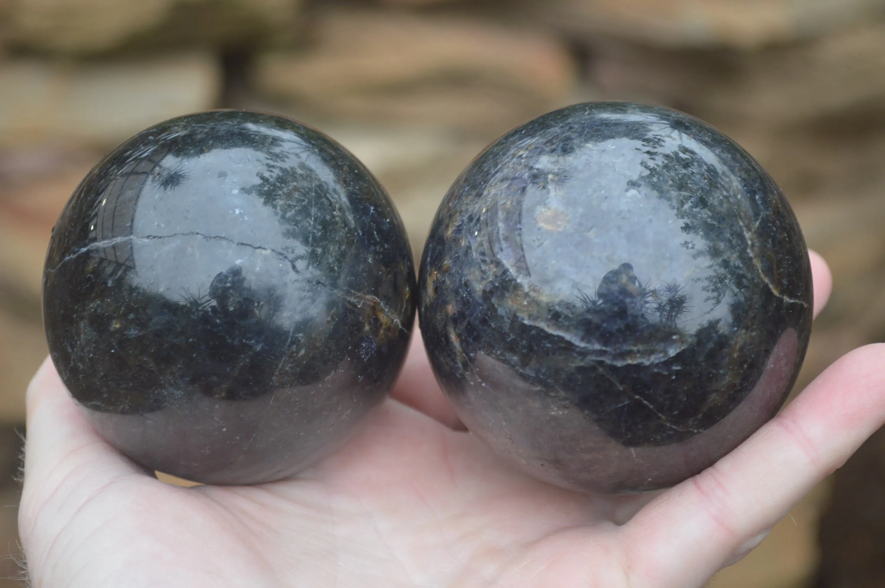 Polished Iolite Water Sapphire Sphere-Balls x 4 From Madagascar