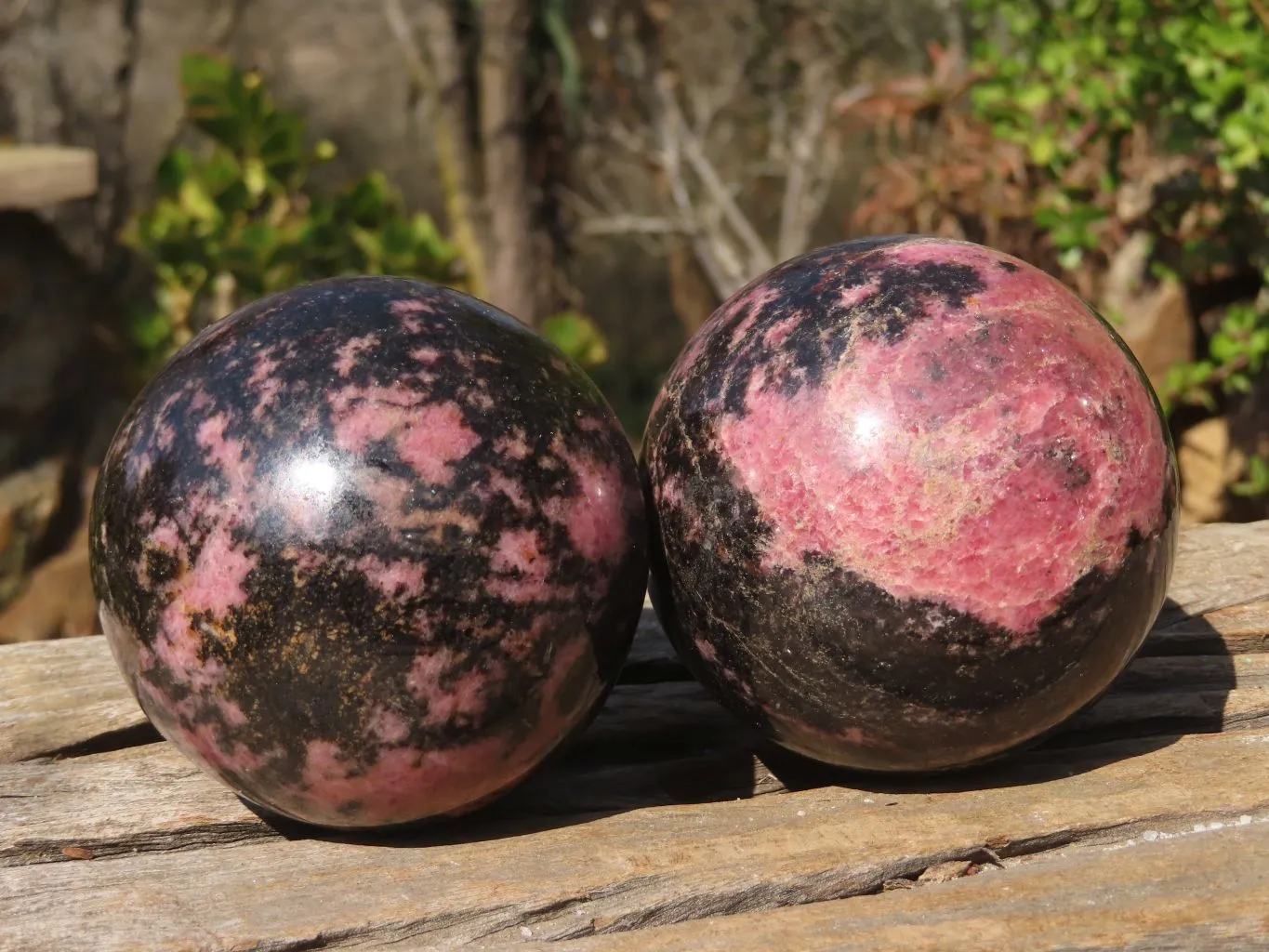 Polished Rhodonite Spheres x 2 From Ambindavato, Madagascar