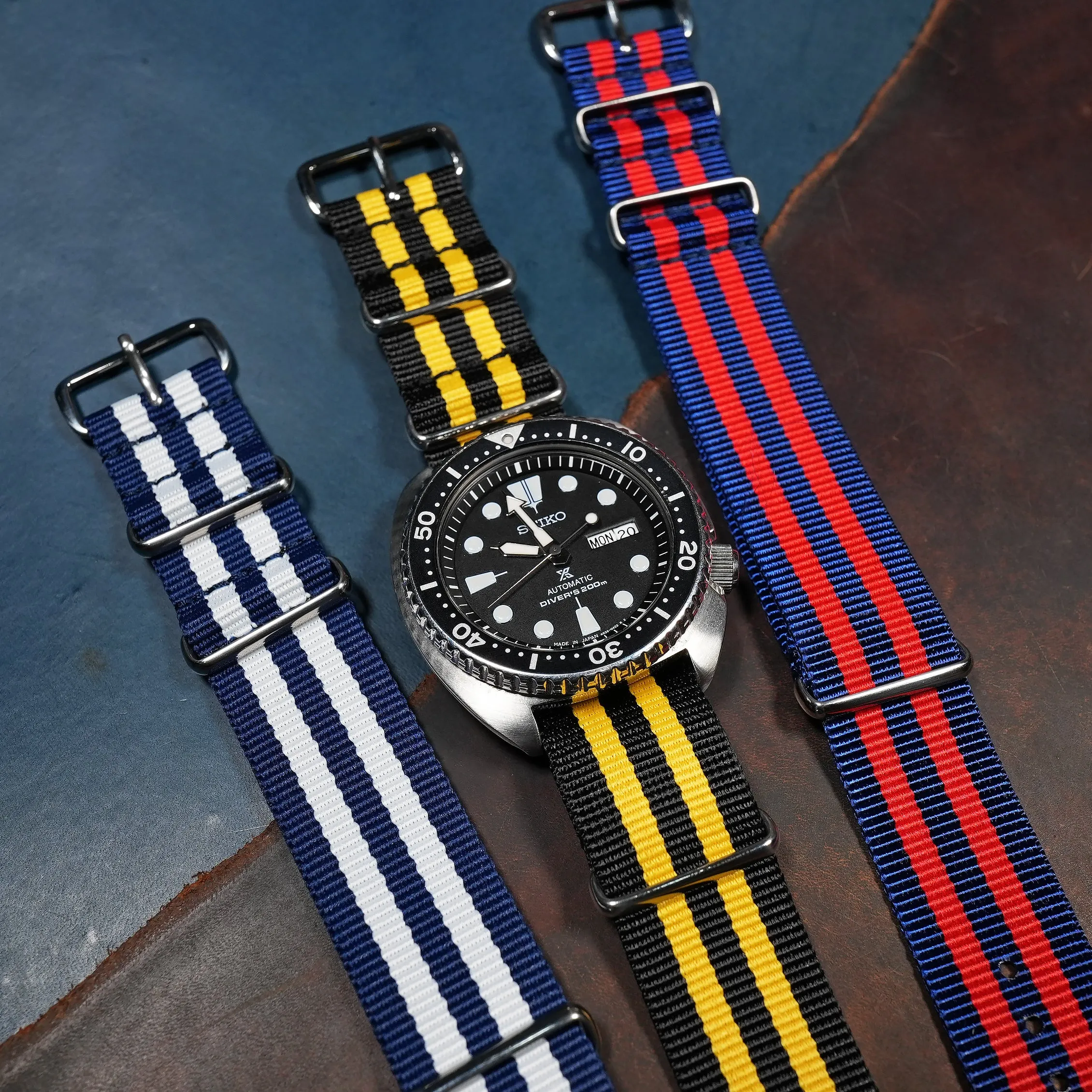 Premium Nato Strap in Black Yellow Small Stripes Bumblebee