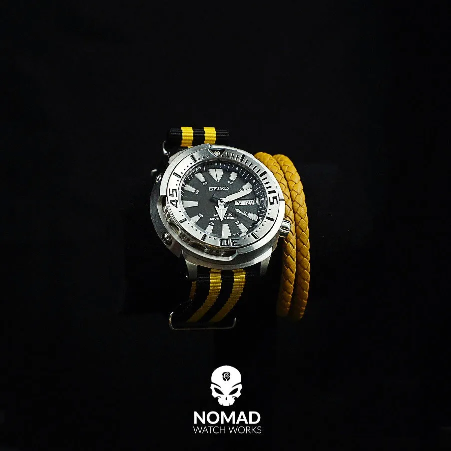 Premium Nato Strap in Black Yellow Small Stripes Bumblebee