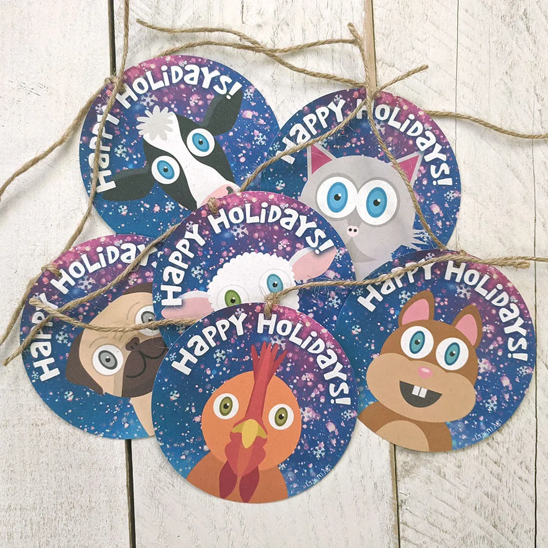 "Happy Holidays" Whimsical Animals Winter Holiday Gift Tags