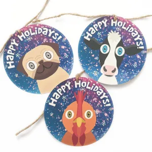 "Happy Holidays" Whimsical Animals Winter Holiday Gift Tags