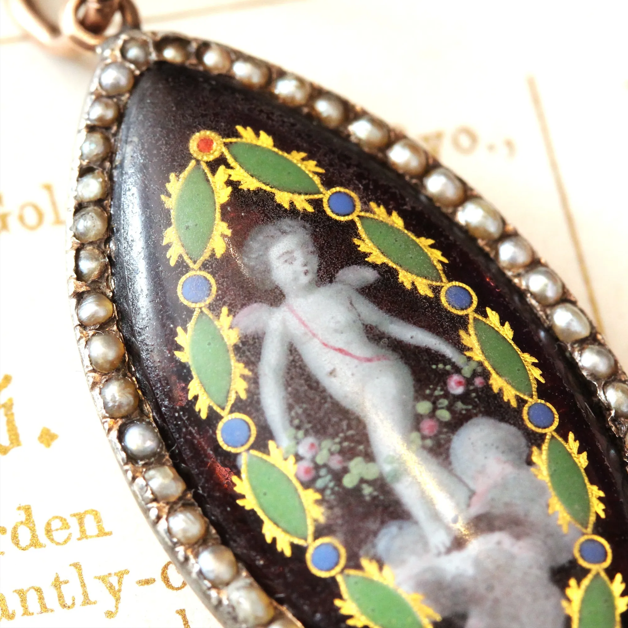 Rare Georgian 1790's Enamel Navette Pendant