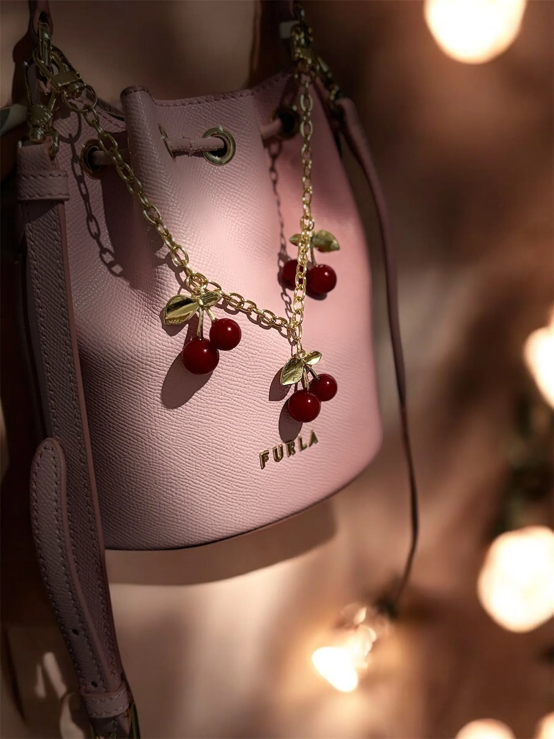 Red Cherry bag charm | key chain | golden chain with golden buckle | y2k chain | bag lover gift