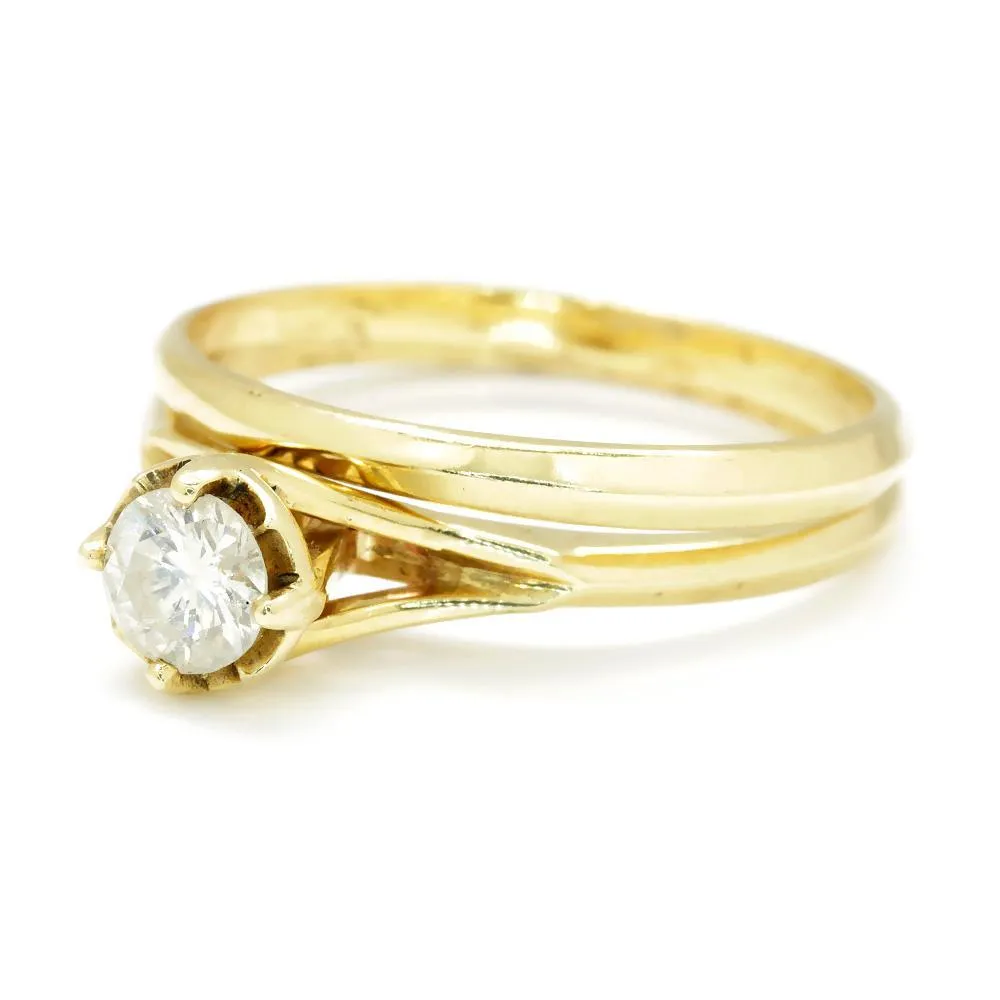 Round Diamond Solitaire Engagement Ring Set 14K Gold .45ct