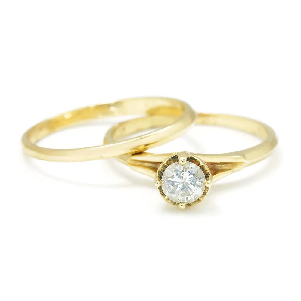 Round Diamond Solitaire Engagement Ring Set 14K Gold .45ct