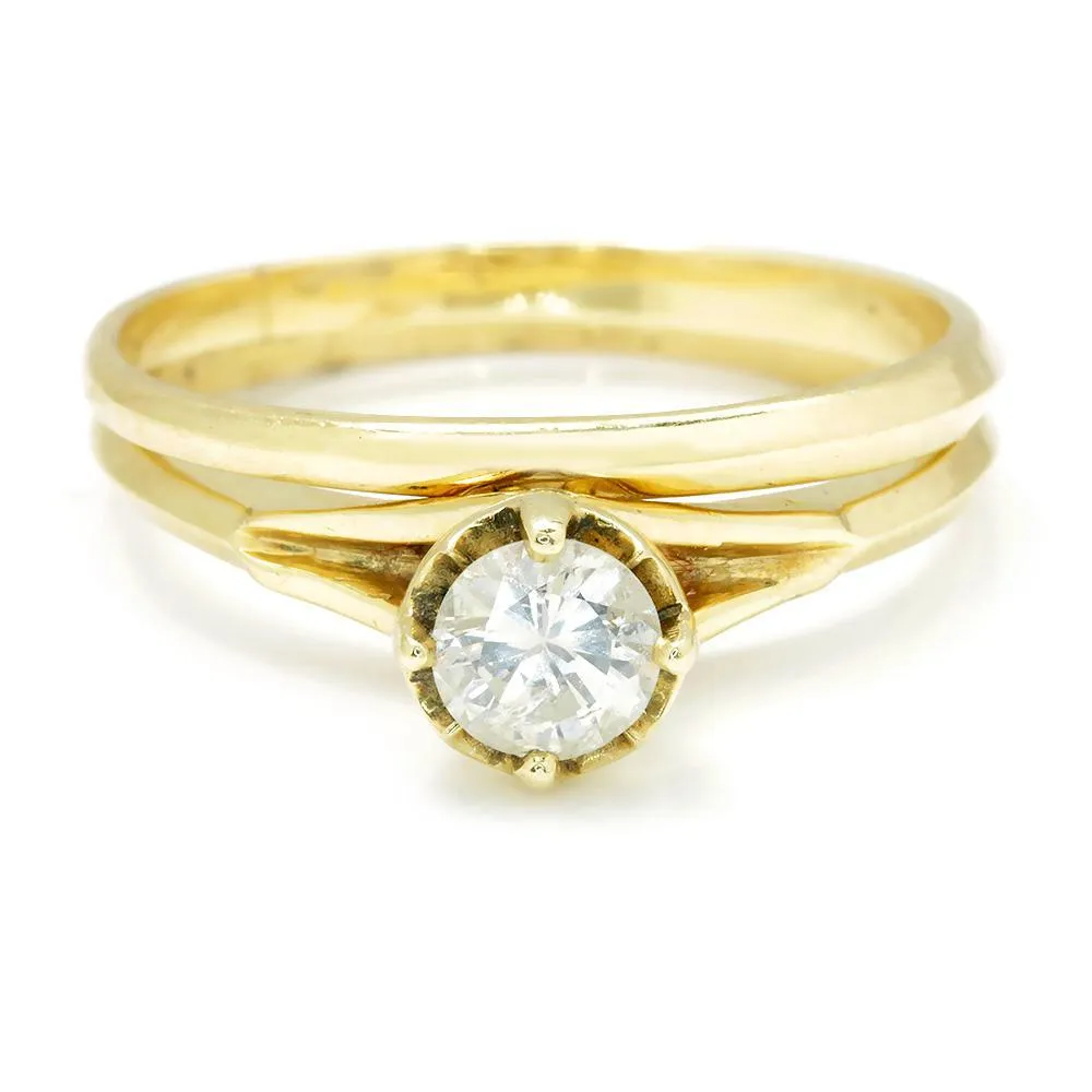 Round Diamond Solitaire Engagement Ring Set 14K Gold .45ct