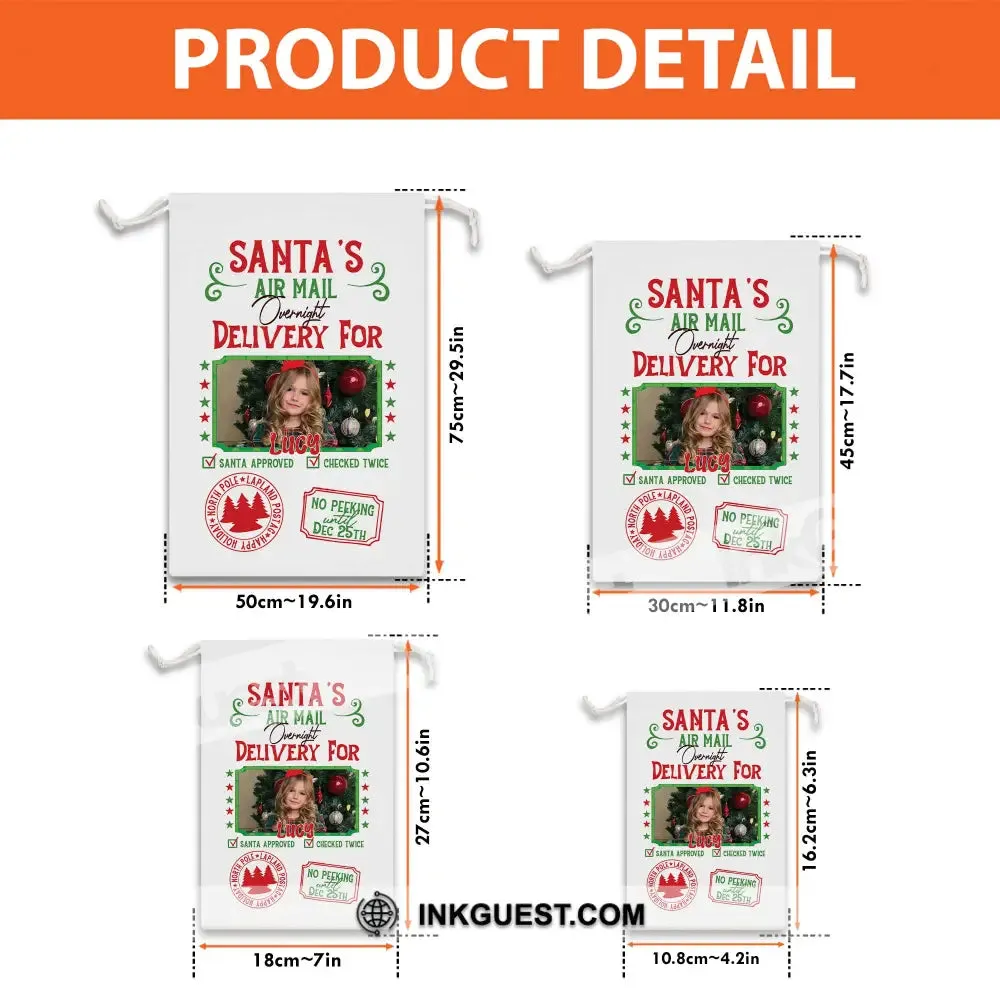 Santa Delivery Custom Photo And Name, Personalized String Bag, Christmas Gift