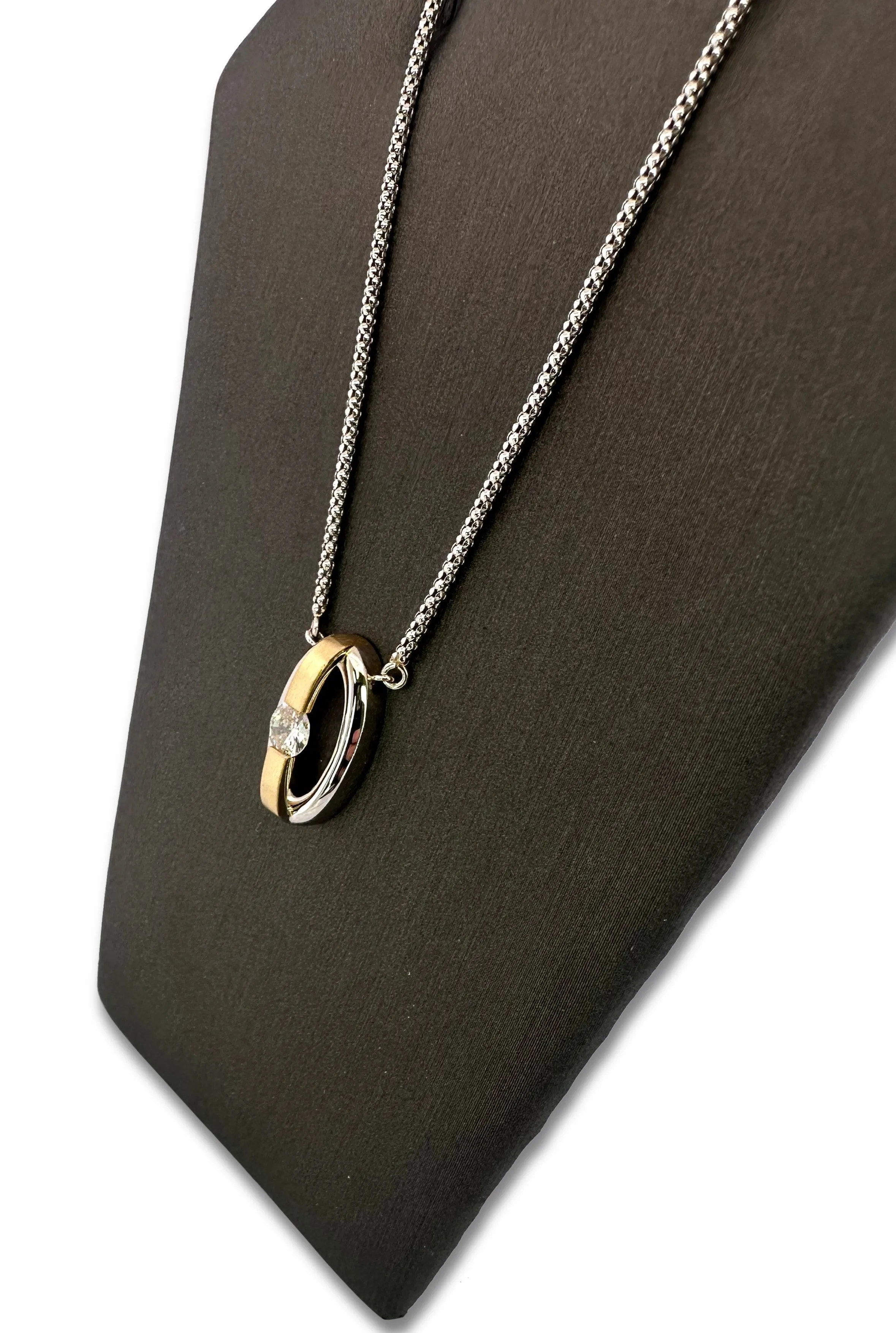 Sold! 0.50ct Round Brilliant Natural Diamond Tension-Set Pendant Necklace in 14k Two-tone Gold