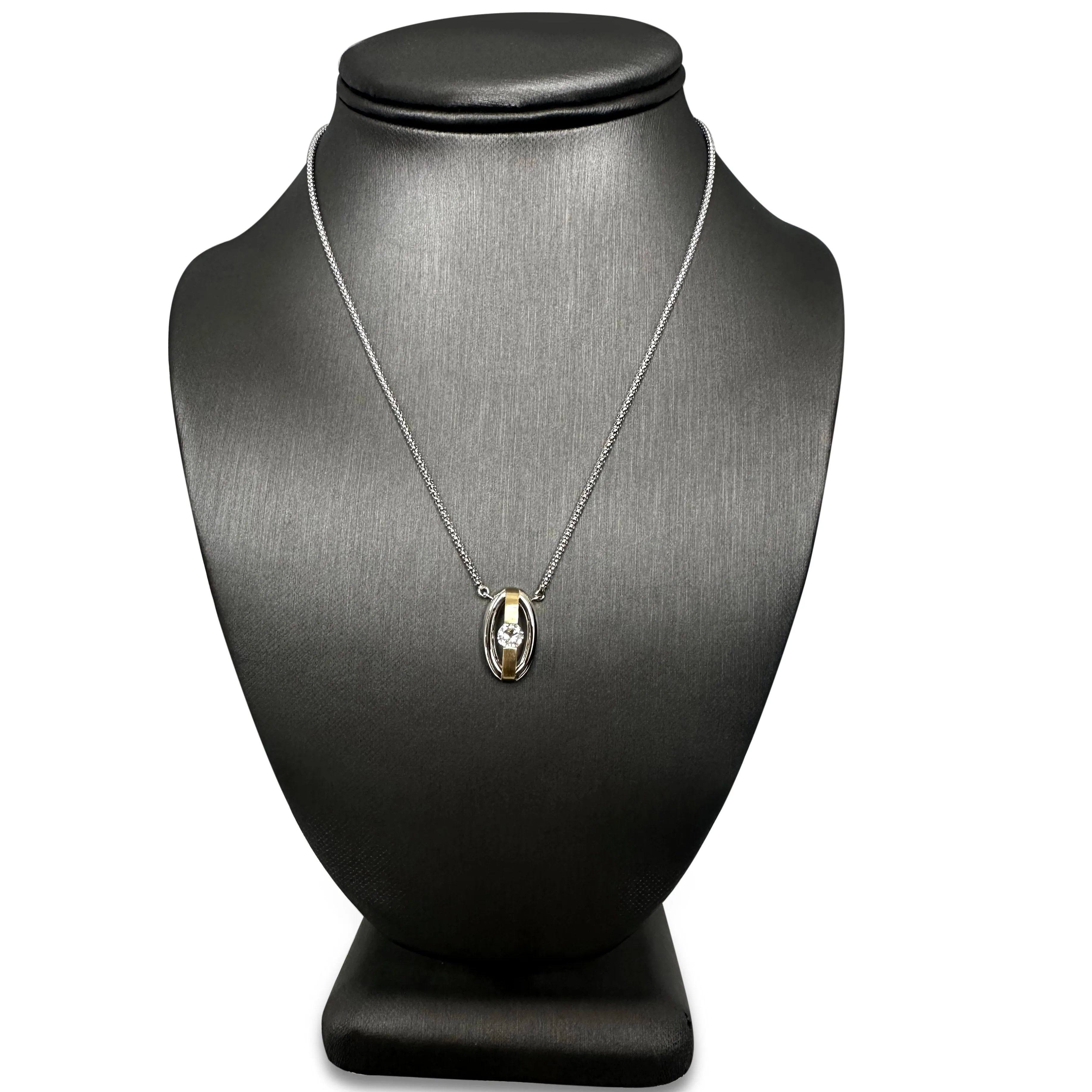 Sold! 0.50ct Round Brilliant Natural Diamond Tension-Set Pendant Necklace in 14k Two-tone Gold