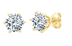 Solitaire Brilliant Stud Earrings - 6 prong Finished in 18kt Yellow Gold