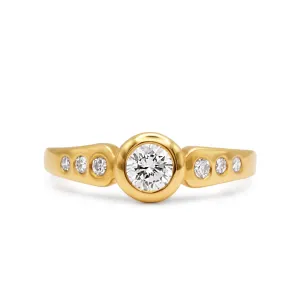 Solitaire Rub Over Set Brilliant Cut Diamond Ring, Diamond Shoulders