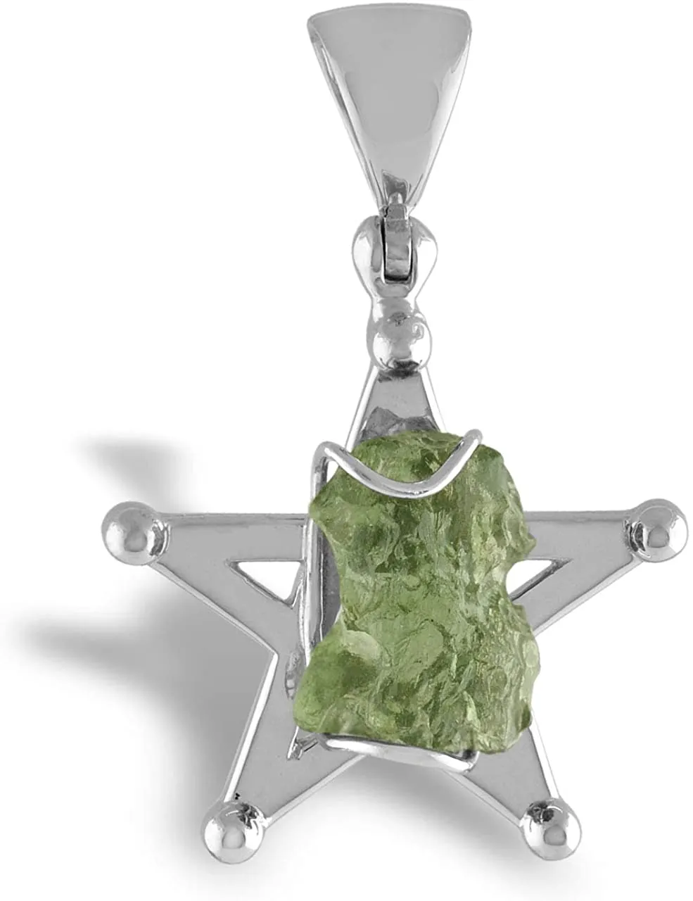 Starborn Raw Moldavite 925 Sterling Silver 5-Point Star Pendant