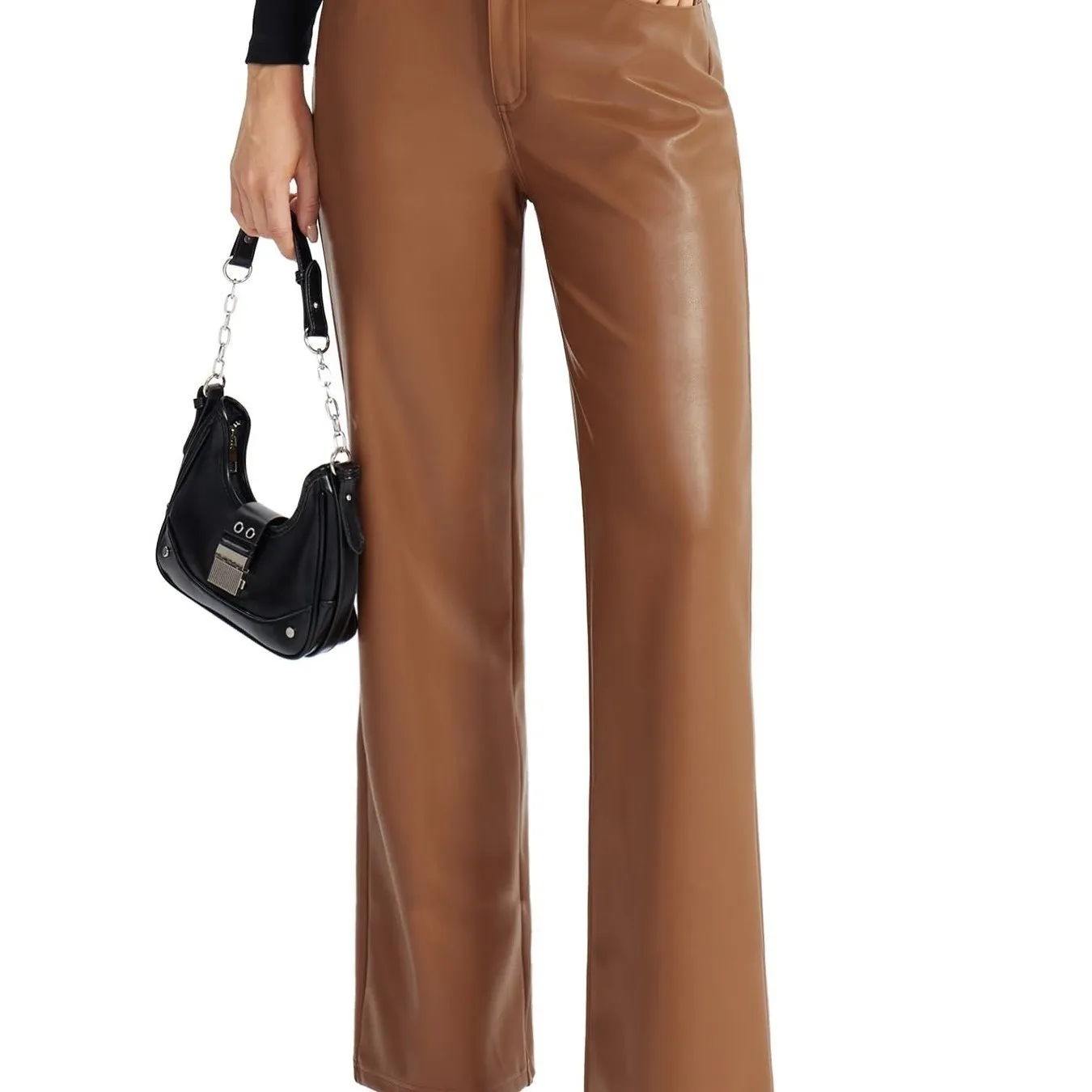 Step up your style game with our Women's Faux Leather Wide Leg Pants.