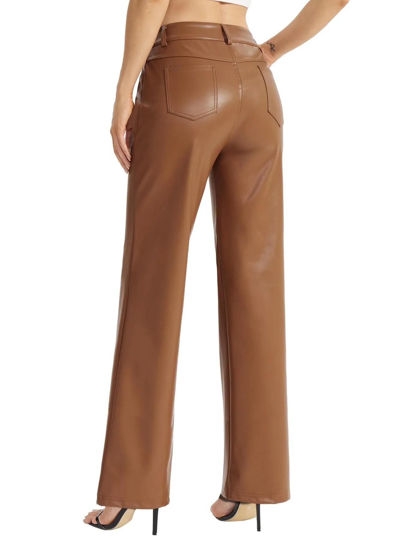 Step up your style game with our Women's Faux Leather Wide Leg Pants.