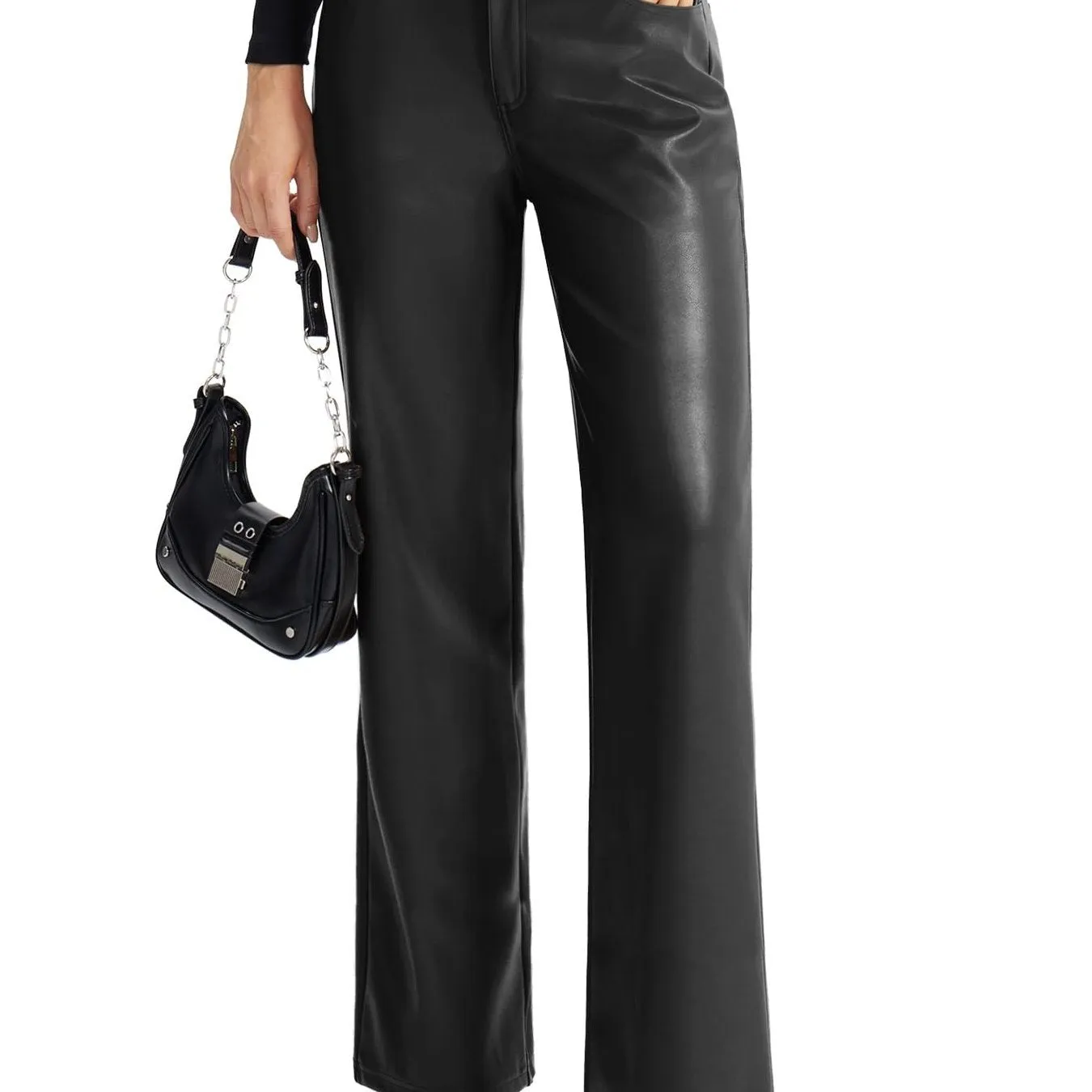 Step up your style game with our Women's Faux Leather Wide Leg Pants.