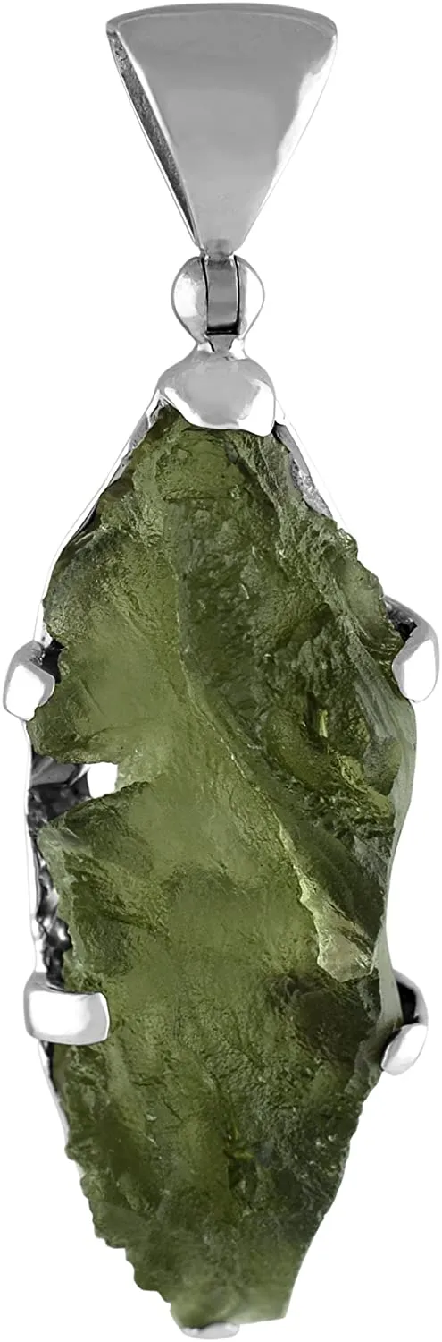 Sterling Silver Natural Elongated Shape 20-30 Carat Moldavite Pendant