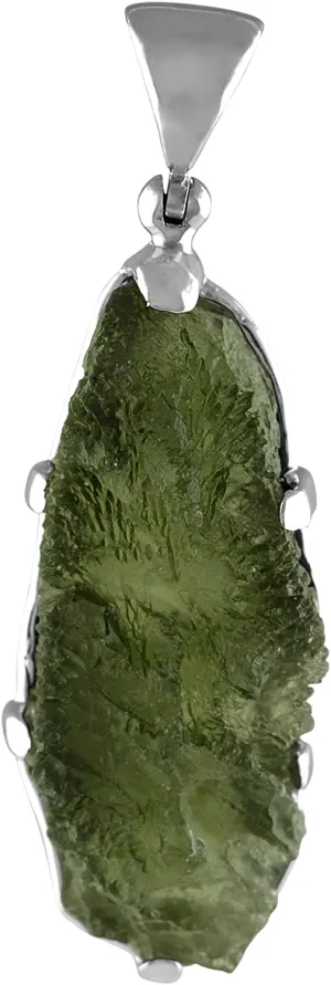 Sterling Silver Natural Elongated Shape 20-30 Carat Moldavite Pendant