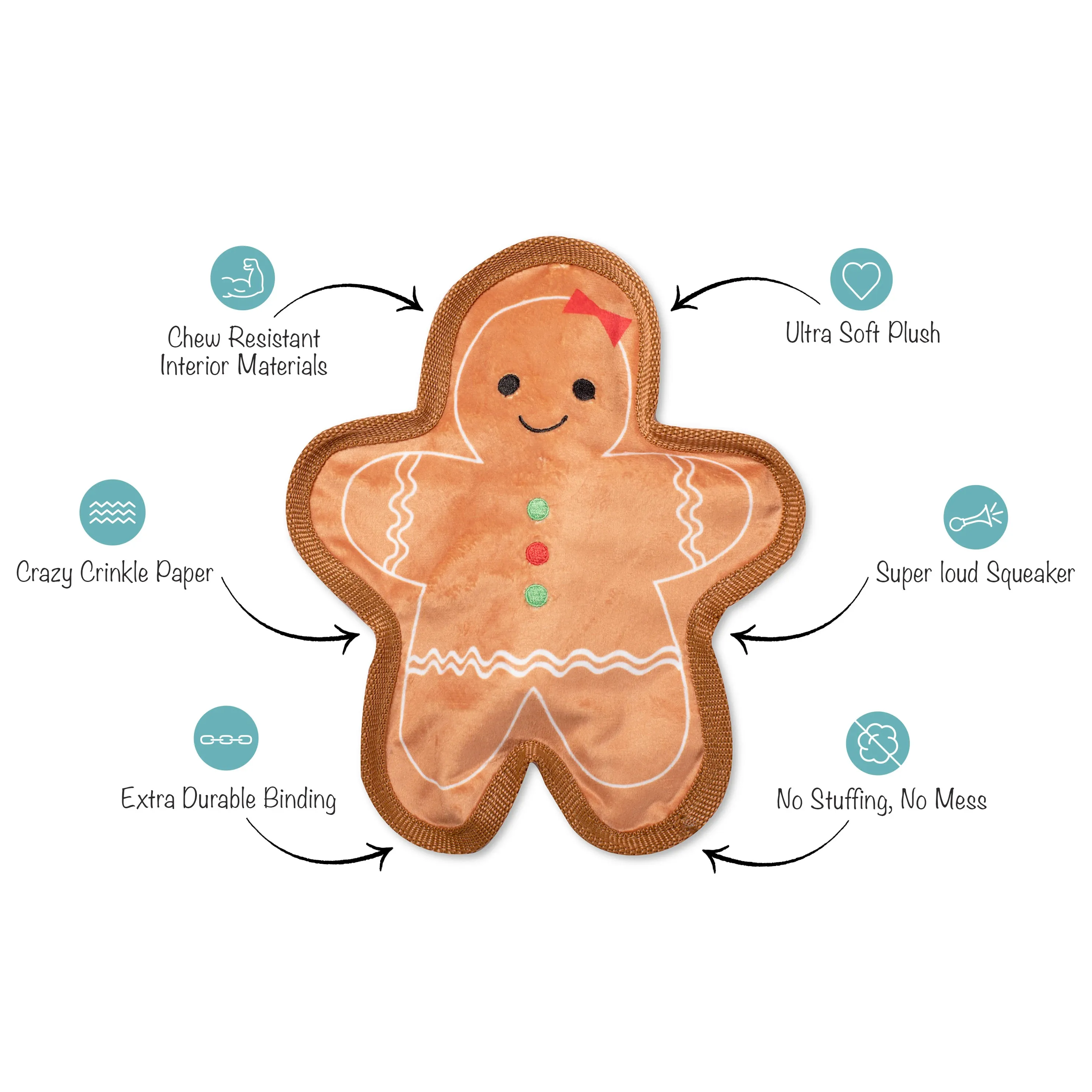 Unstuffed Gingerbread Girl Squeaky Plush Toy