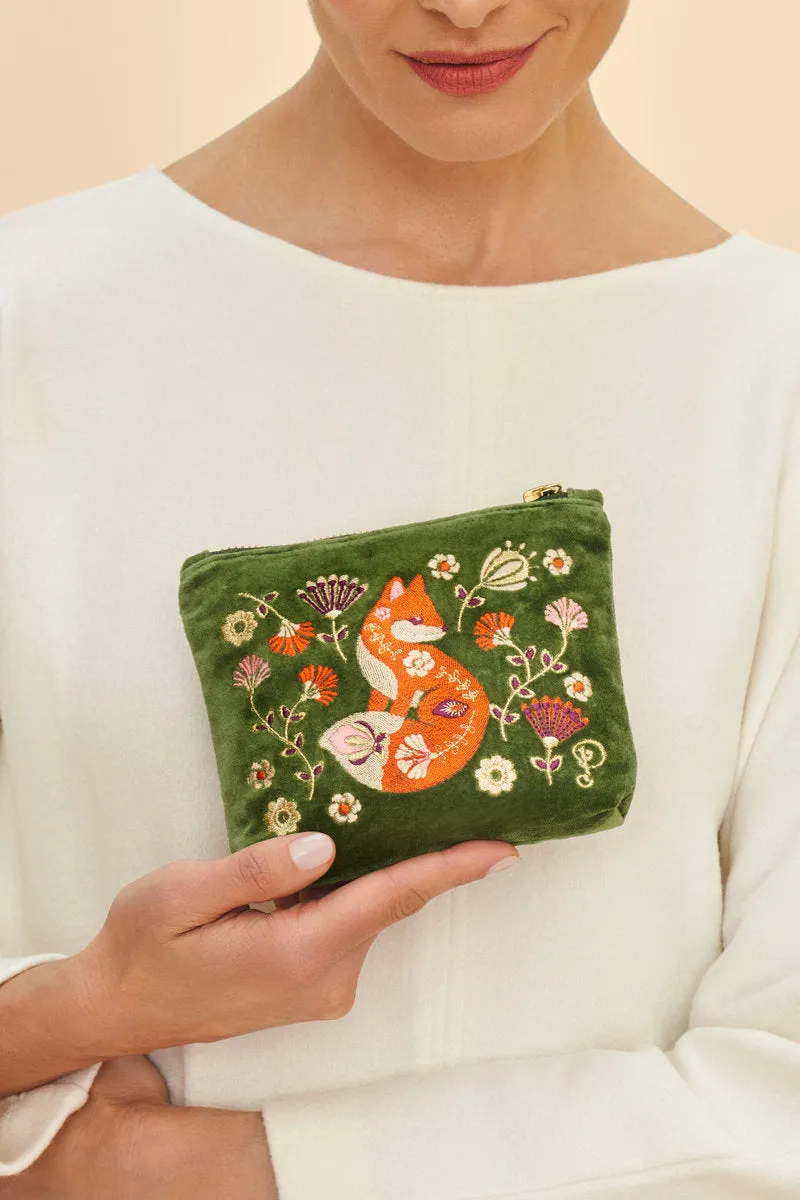 Velvet Embroidered Mini Zip Bag Scandinavian Fox