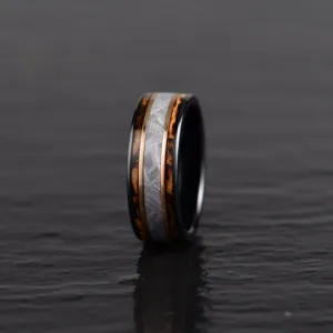 Warrior's Vow Ring - Black Tungsten Charred Whiskey Inlay Meteorite Men's Wedding Band