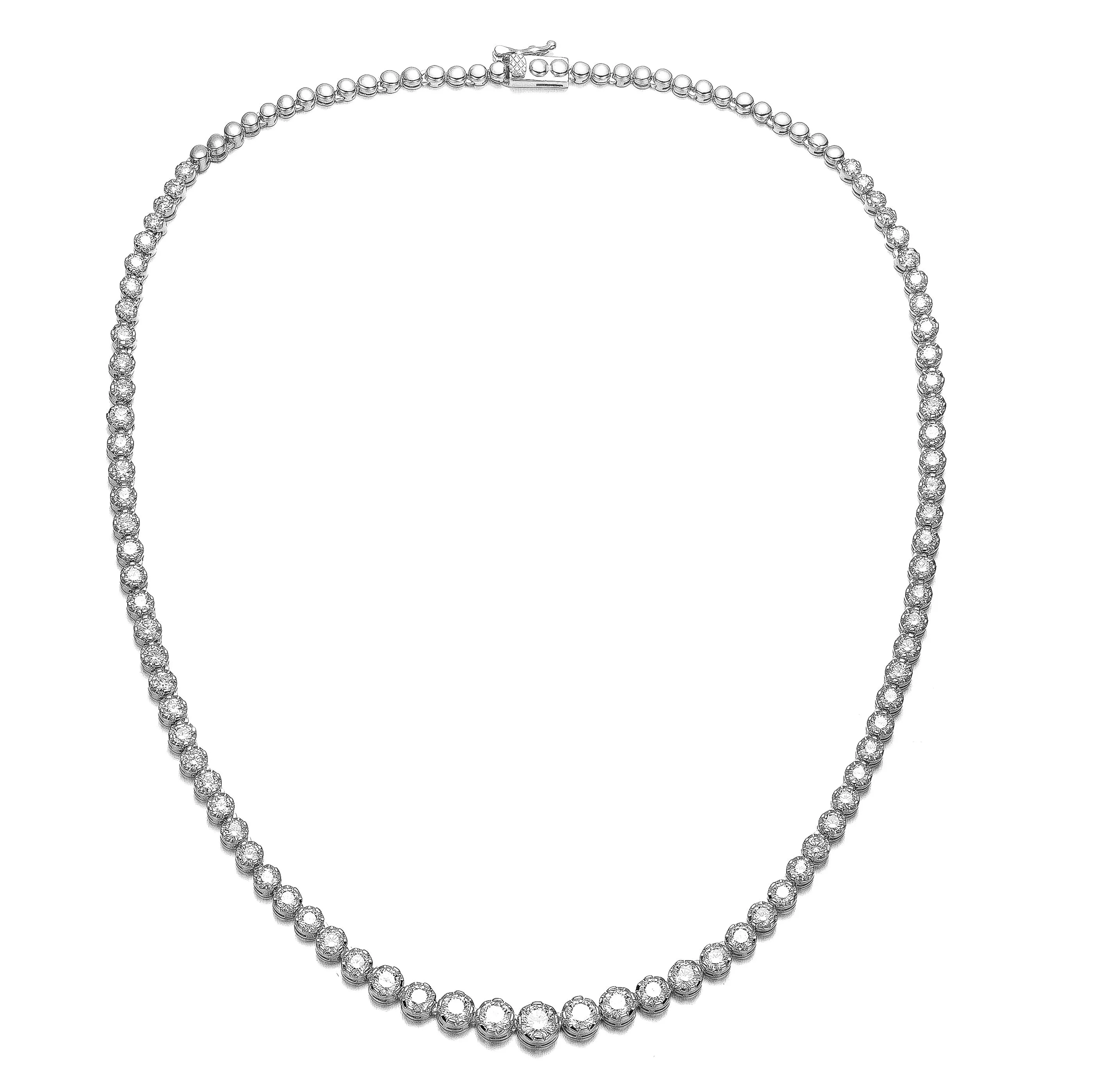 White Gold Plated with Cubic Zirconia Graduated-Size Tennis Chain Anniversary Necklace