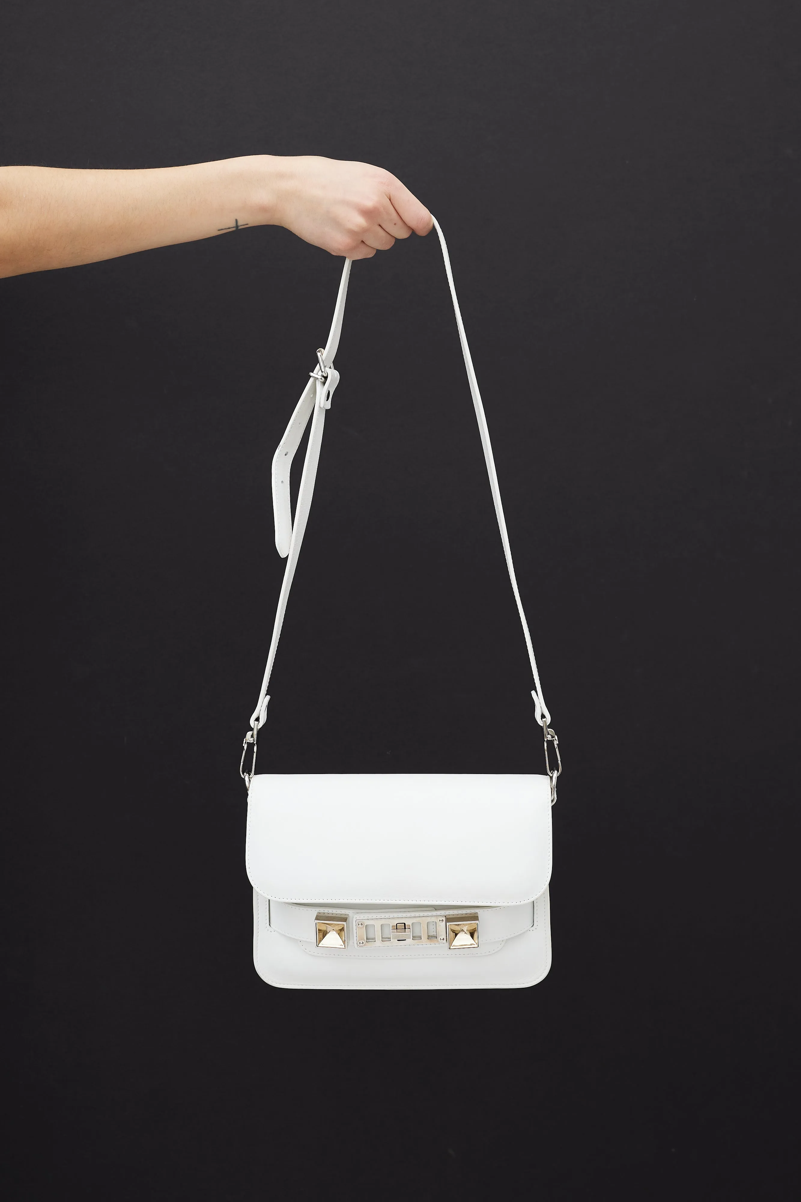 White Leather Mini PS11 Shoulder Bag