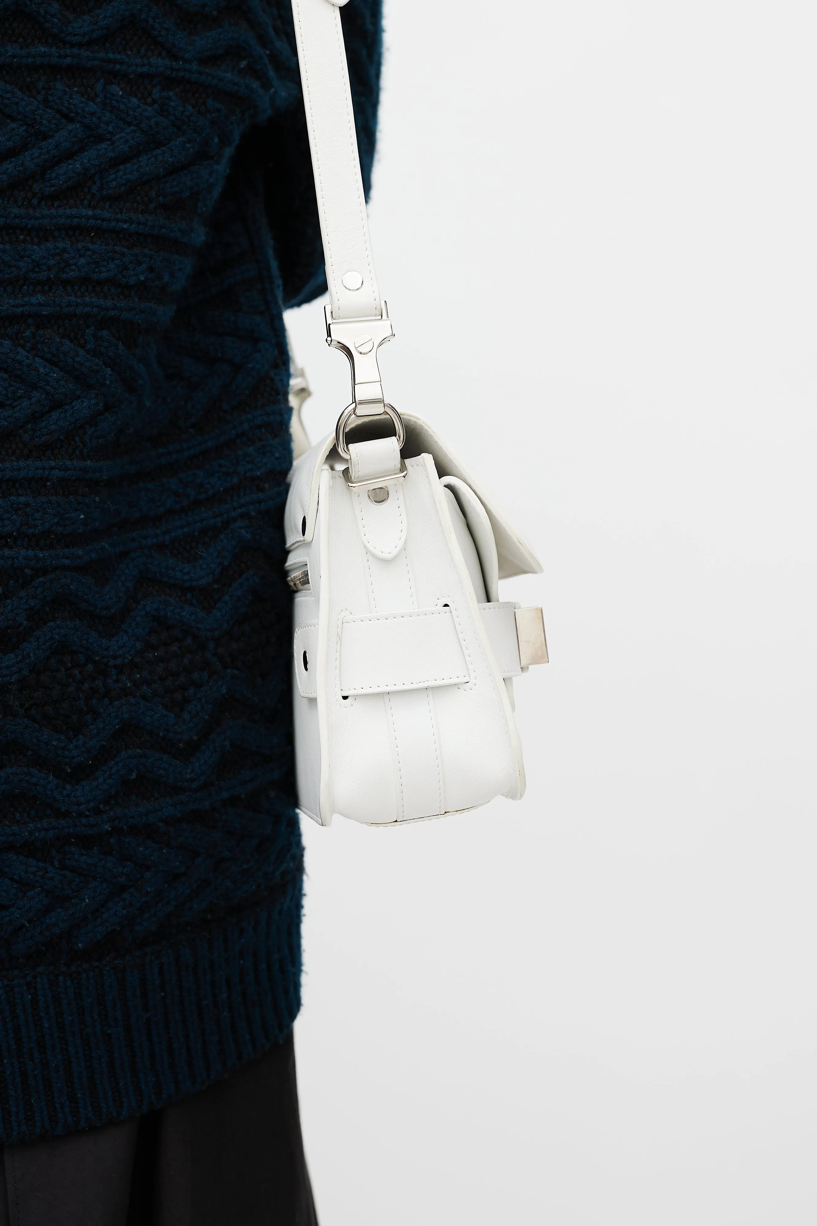 White Leather Mini PS11 Shoulder Bag