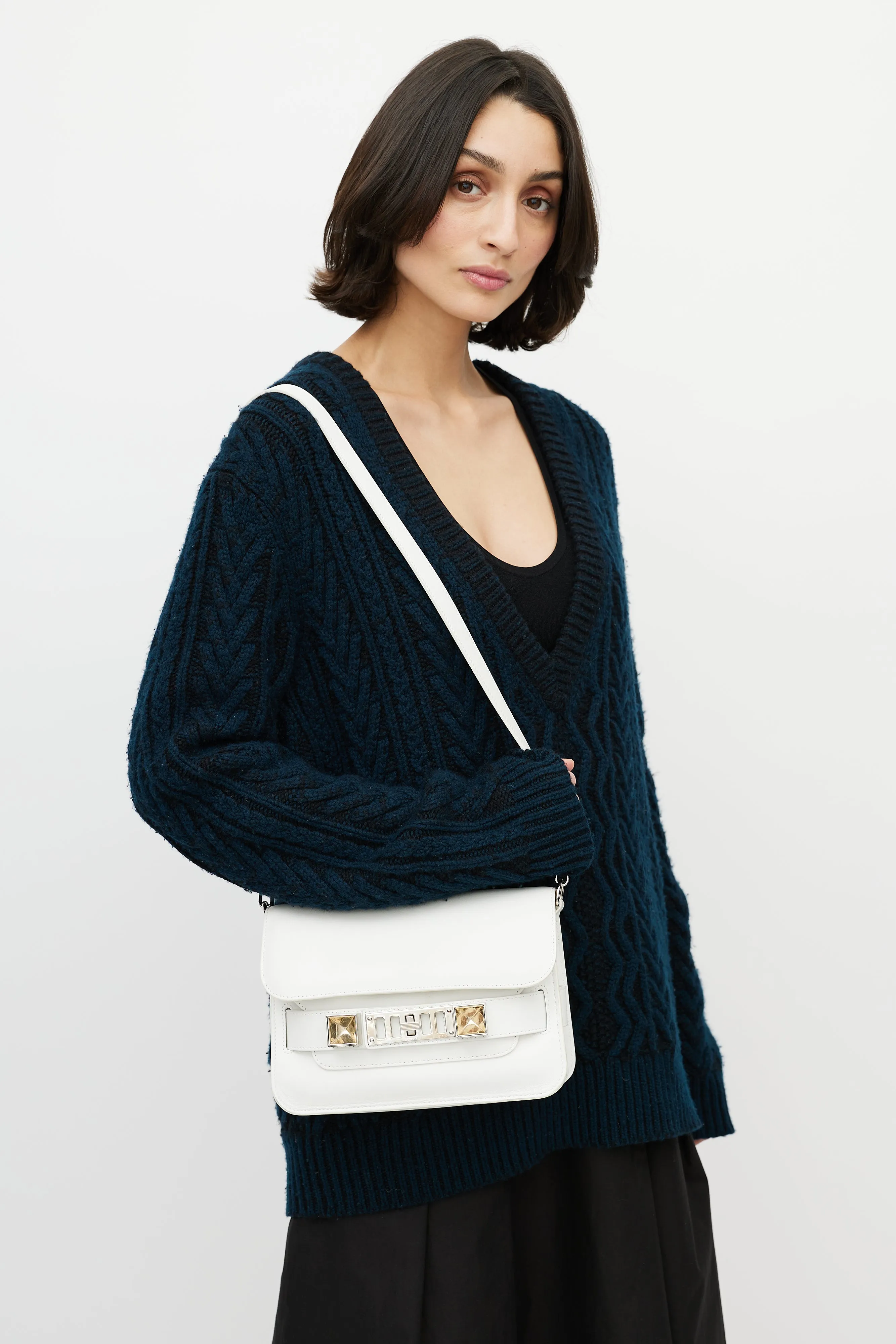 White Leather Mini PS11 Shoulder Bag