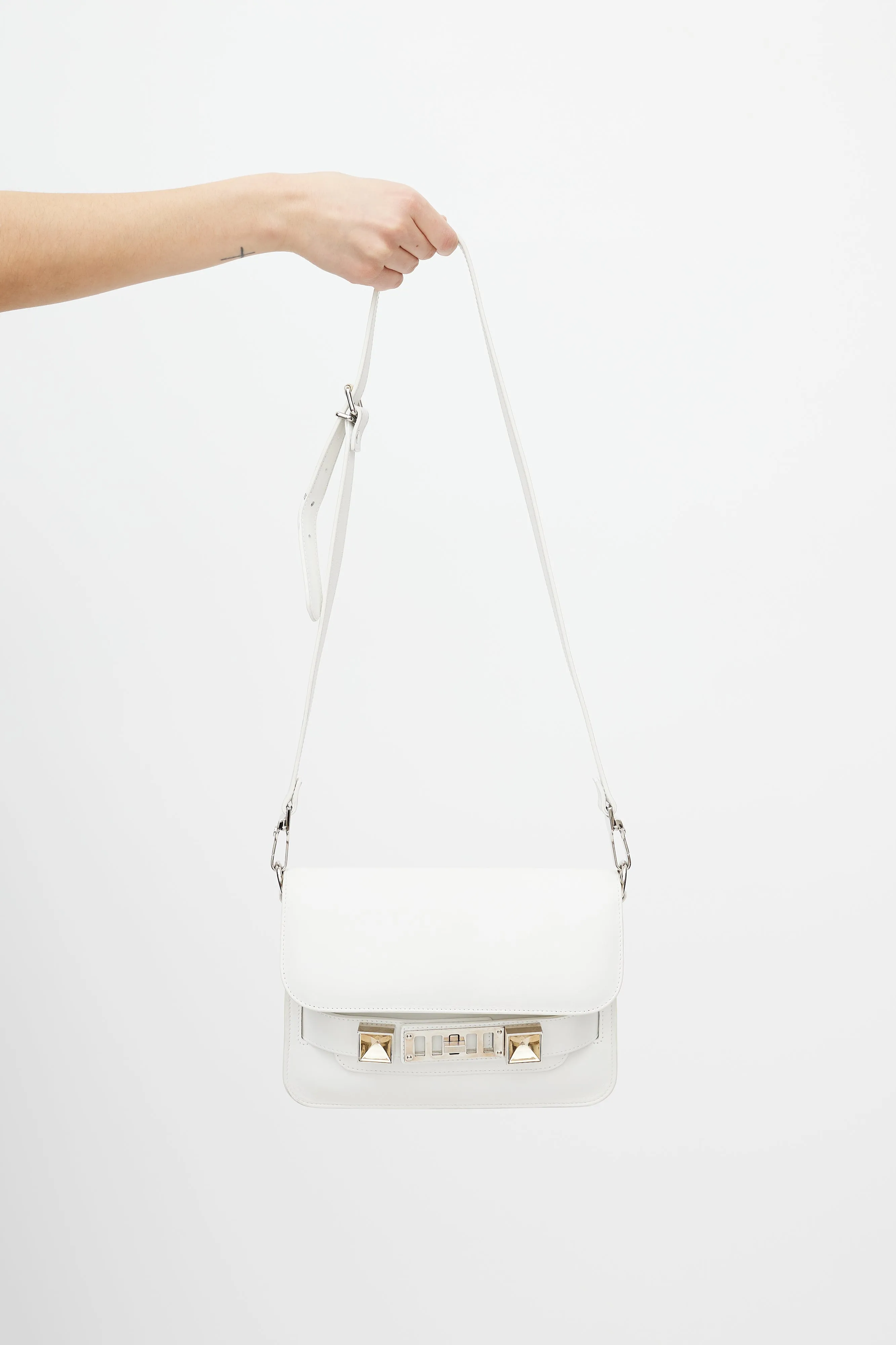 White Leather Mini PS11 Shoulder Bag