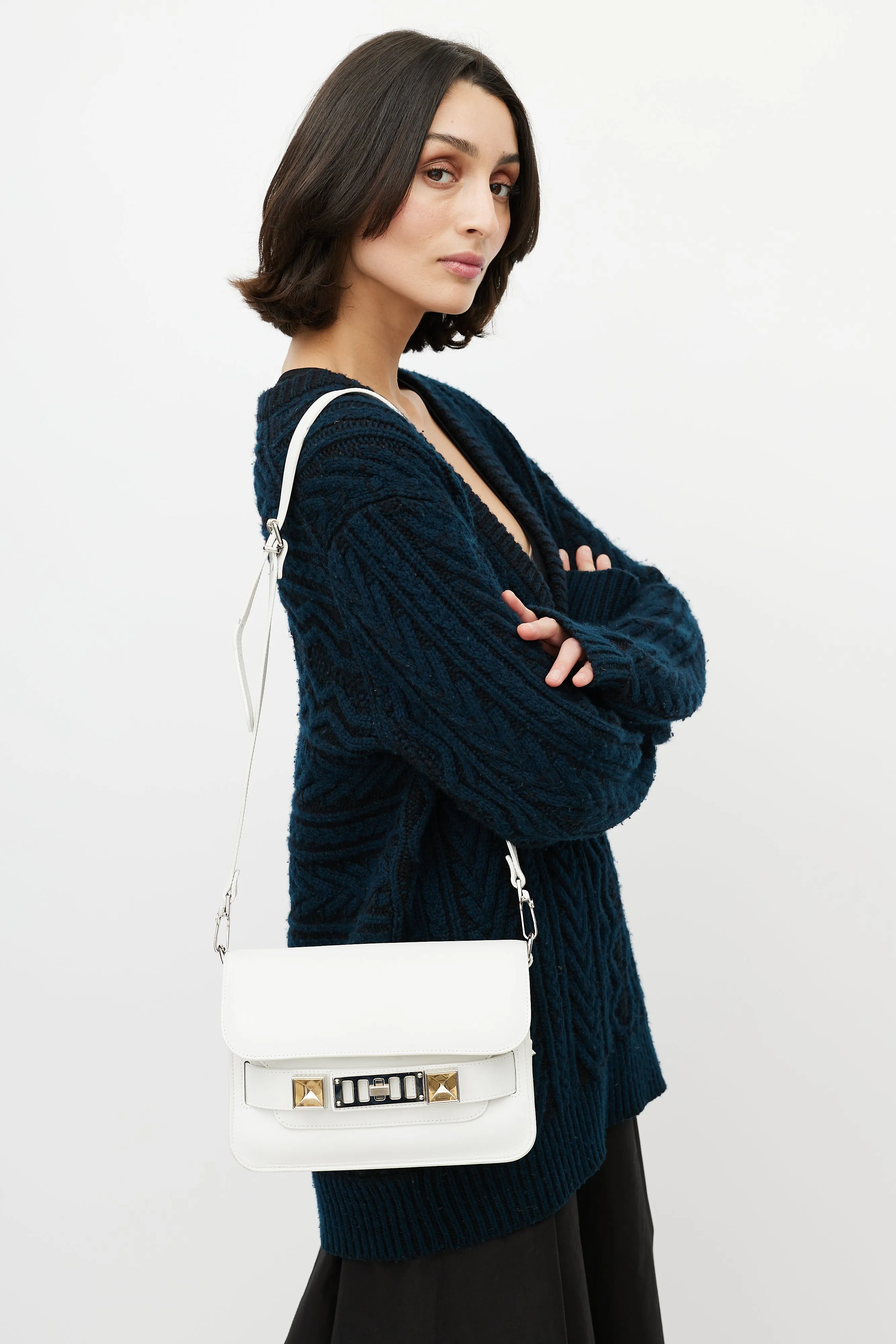 White Leather Mini PS11 Shoulder Bag