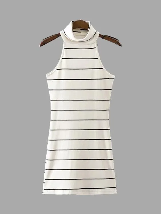 Wholesale Crew Neck Sleeveless Stripe Mini Dresses