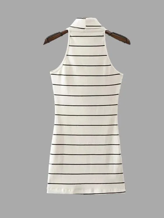 Wholesale Crew Neck Sleeveless Stripe Mini Dresses