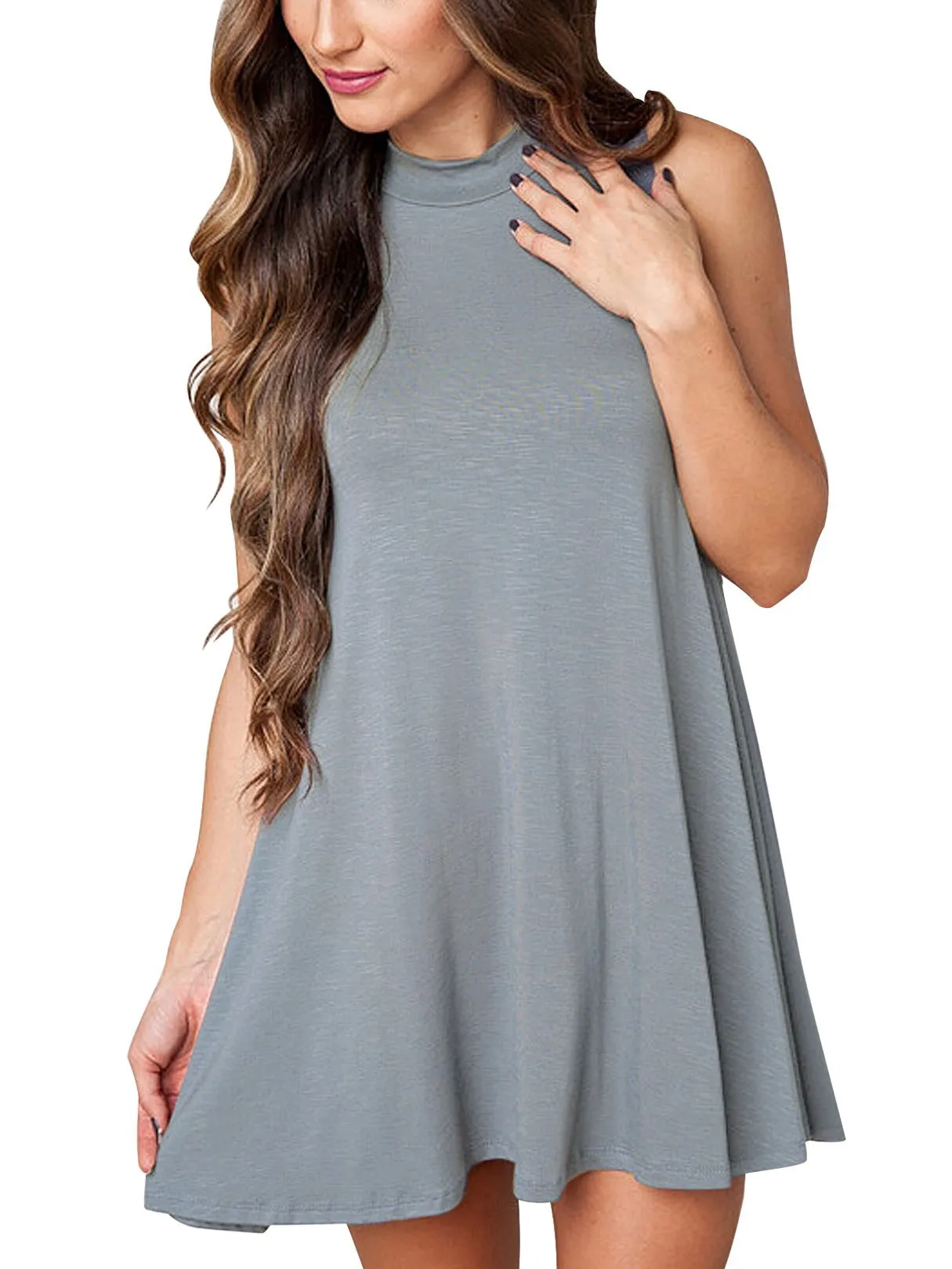 Wholesale Grey High Neck Sleeveless Plain Mini Dress