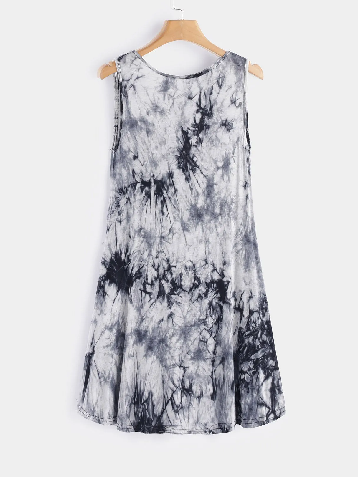 Wholesale Grey Round Neck Sleeveless Floral Print Side Pockets Mini Dress