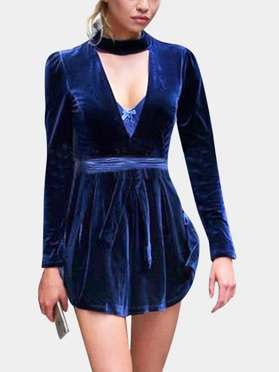 Wholesale Navy Long Sleeve Plain Mini Dresses