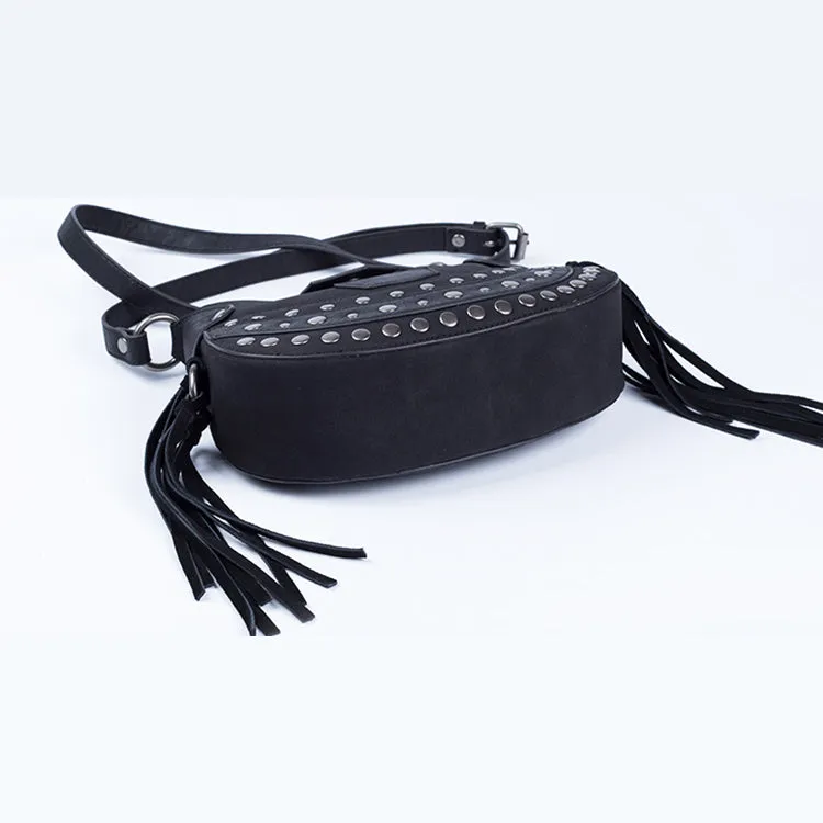 Womens Boho Black Fringe Crossbody Purse Vegan Leather Hippie Bags