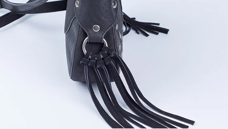 Womens Boho Black Fringe Crossbody Purse Vegan Leather Hippie Bags